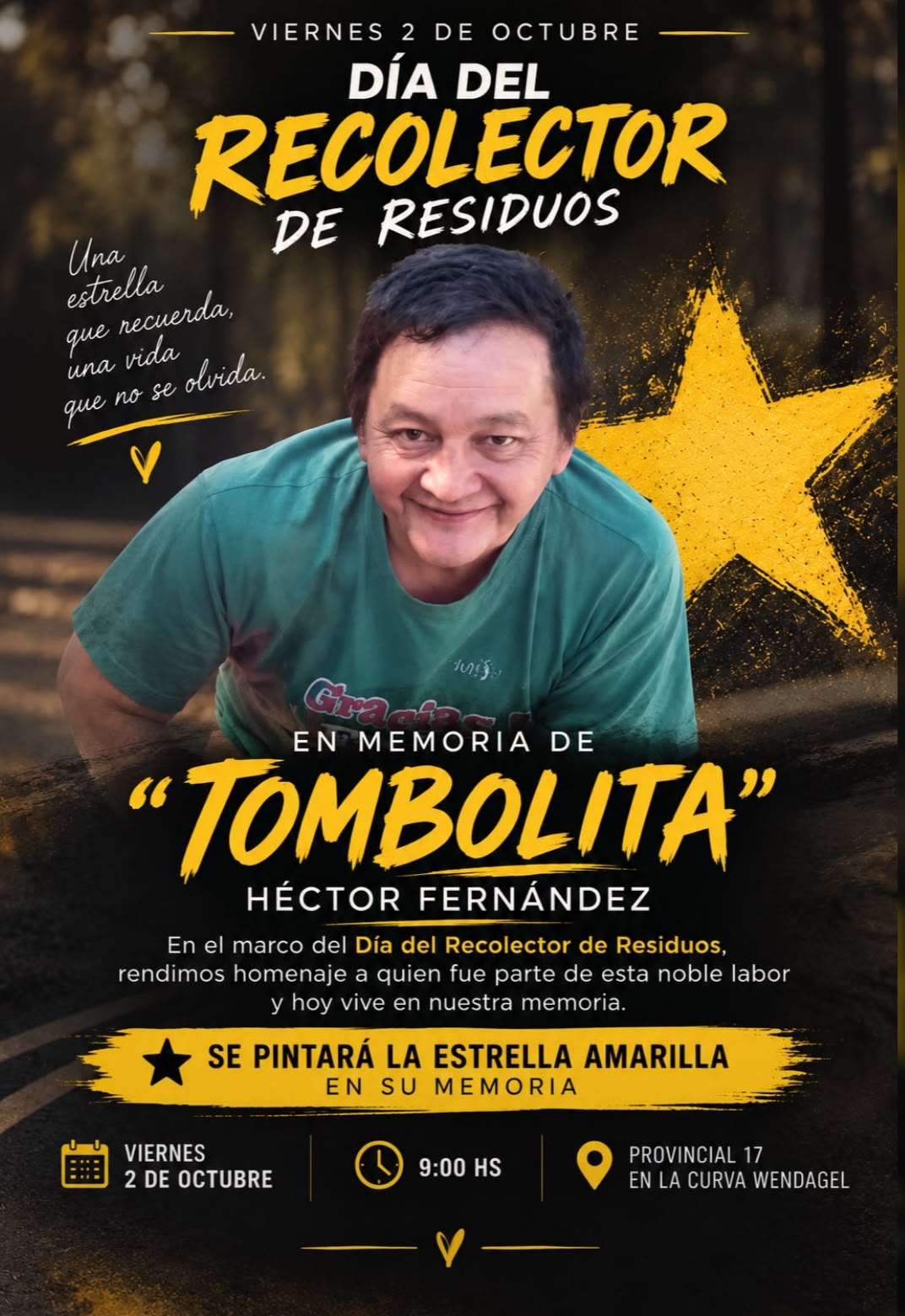 Eldorado: pintarán una estrella amarilla en memoria de Héctor Fernández, recolector que falleció en el vuelco de la Ruta 17 3